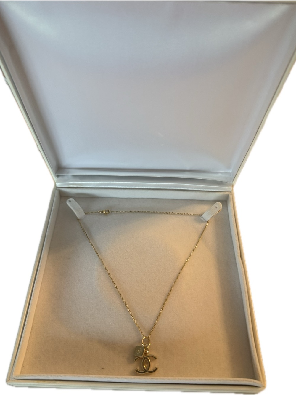 Chanel branded charm Gold Double-C Logo Pendant Necklace w unbranded necklace